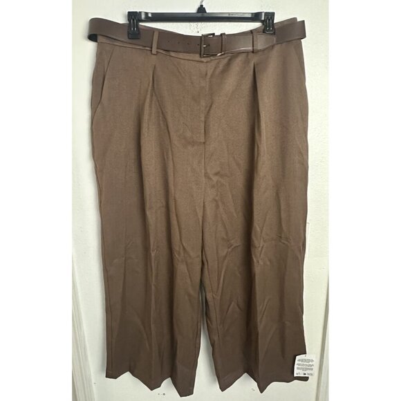 ASOS DESIGN Curve tailored ankle grazer pants with PU belt in mocha Size 16 New - Picture 3 of 16